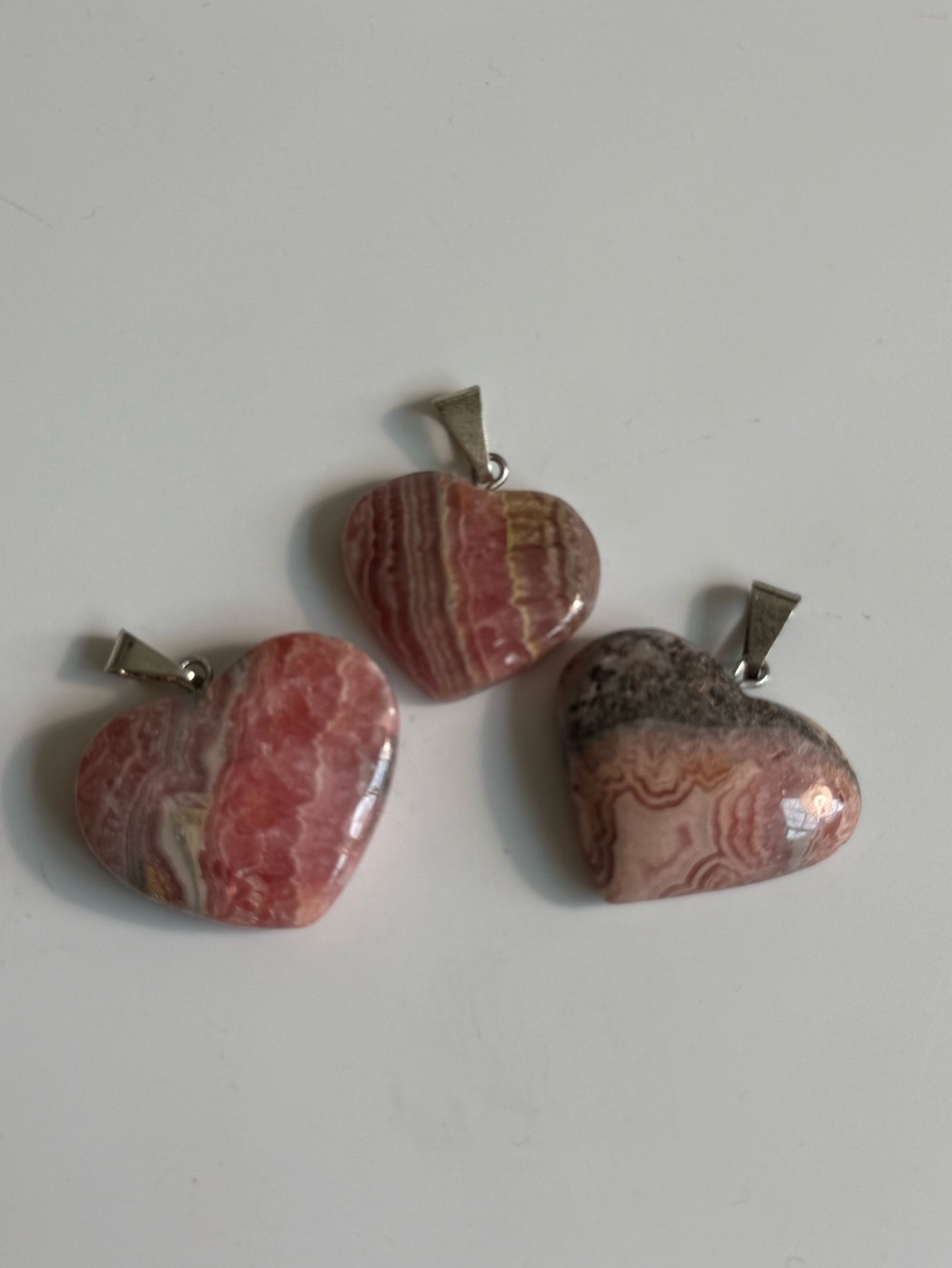 Lot of 3 rhodocrosite heart pendants jewelry making supplies